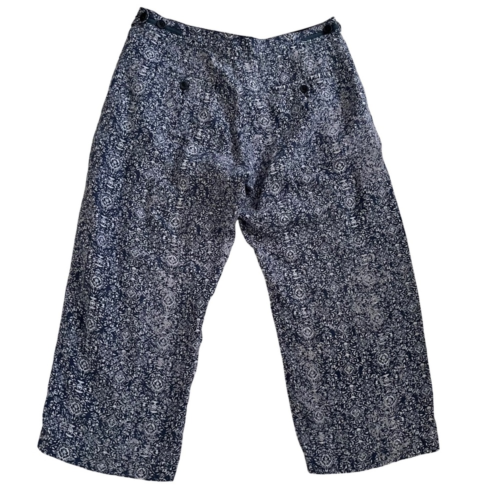 Poetry 100% Linen Blue Floral Damask Cropped Trouser Pants Size 10 - Picture 2 of 6